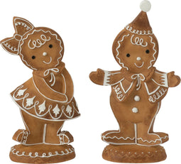 J-Line figuur Peperkoek Jongen + Meisje - polyresin - bruin - 2 stuks