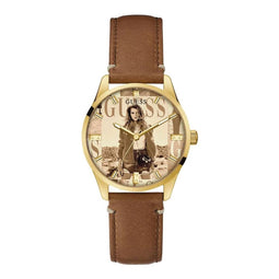 Guess Bruin Leren Horloge Voor Stijlvolle Elegantie