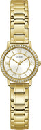 Guess Dames Horloge GW0468L2 Staal met Geelgouden Plating Quartz met Zilverkleurige Wijzerplaat en Zirkonia 32mm
