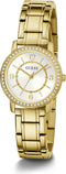 Guess Dames Horloge GW0468L2 Staal met Geelgouden Plating Quartz met Zilverkleurige Wijzerplaat en Zirkonia 32mm