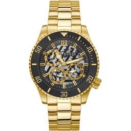Guess Heren Horloge GW0488G2 Staal met Geelgouden Plating Quartz Chronograaf met Zwarte Wijzerplaat