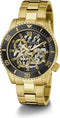 Guess Heren Horloge GW0488G2 Staal met Geelgouden Plating Quartz Chronograaf met Zwarte Wijzerplaat