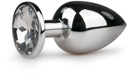 Zilverkleurige metalen buttplug met transparant kristal