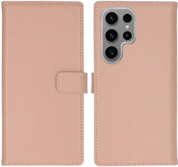 Selencia Samsung Galaxy S24 Ultra - Echt Lederen Bookcase - 3 Pashouders - Dusty Pink
