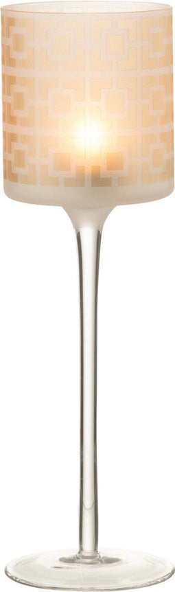 J-Line theelichthouder op voet - glas - beige - large