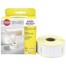 Avery-Zweckform Rol met etiketten Compatibel vervangt DYMO 11352, S0722520 54 x 25 mm Papier Wit 500 stuk(s) Permanent