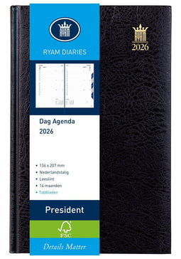 Ryam President - Bureau agenda - 1 dag per pagina - Zwart (2026)