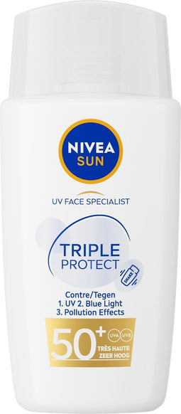 NIVEA SUN UV Face Specialist Triple Protect Ultralichte Zonnebrand Gezicht - SPF 50+ - Trekt Snel In - Drievoudige bescherming - Met Hyaluronzuur - 40 ml