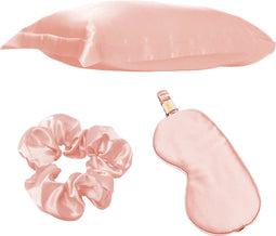 SMUG Satijnen Kussensloop, Slaapmasker en Scrunchie Set - 47 x74cm Anti Allergeen Pillow Case - Geschenkset voor Vrouwen - Roze