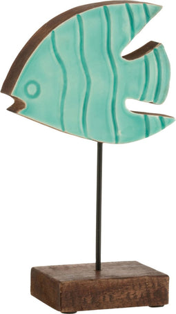 J-Line decoratie Vis Op Sokkel - hout - azur - small