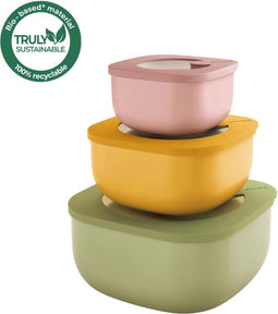 Guzzini - STORE&MORE - Set van 3 - ondiepe luchtdichte koelkast/vriezer/magnetron opbergdozen - Groen Geel Roze