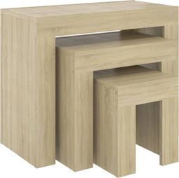 vidaXL - 3-delige - Tafeltjesset - bewerkt - hout - sonoma - eikenkleurig