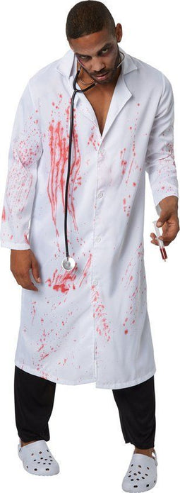 Dressforfun Griezelige Dokter XXL - Kostuum Halloween - Bloedbesmeurde jas en lange broek