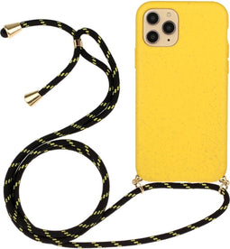 Lunso - Backcover hoes met koord - Geschikt voor iPhone 12 / Geschikt voor iPhone 12 Pro - Geel