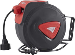 AREBOS 230V - Automatische Kabeltrommel - 15m Kabelhaspel met muurbeugel - Zwart/Rood
