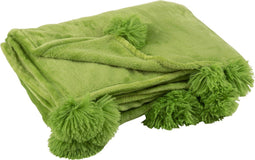 J-Line Plaid Pompom - fleece deken - polyester - grasgroen - 170 x 130 cm - woonaccessoires