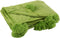 J-Line Plaid Pompom - fleece deken - polyester - grasgroen - 170 x 130 cm - woonaccessoires