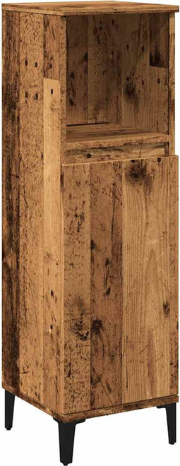 vidaXL - Badkamerkast - 30x30x100 - cm - bewerkt - hout - oud - houtkleurig