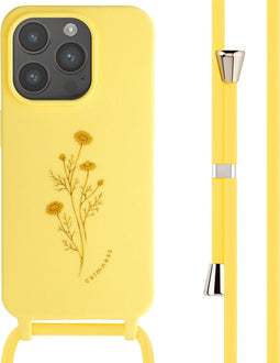 imoshion Hoesje Geschikt voor iPhone 15 Pro Hoesje Met Koord - imoshion Siliconen design hoesje met koord - Geel / Flower Yellow