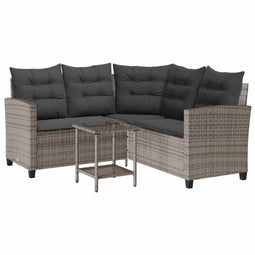 vidaXL - Tuinbank - met - tafel - en - kussens - L-vormig - poly - rattan - grijs