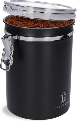 Castagnola Koffie Bewaarbus - Luchtdicht Koffieblik met CO2 Uitlaat - 1.8L Zwart