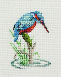 Thea Gouverneur - Borduurpakket met telpatroon - 574A - Voorgesorteerde DMC Garens - Ijsvogel - Aida - 13 cm x 16 cm - DIY Kit