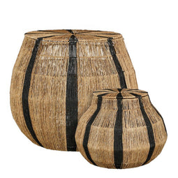 Mica Decorations Liliano - Opbergmanden Set van 2 - Jute met Zwarte Strepen - Lichtbruin (2 stuks)