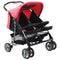 vidaXL - Tweelingkinderwagen - staal - roze - en - zwart