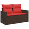 Tuinbank 2-zits met kussens poly rattan bruin