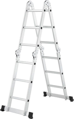 Hosel Multifunctionele vouwladder 4 in 1 - 3.6M - Aluminium - Zilver zwart