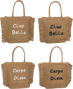 J-Line strandtas Carpe Diem/Ciao Bella - papier - naturel - 4 stuks