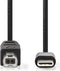 Nedis USB-Kabel - USB 2.0 - USB-C Male - USB-B Male - 480 Mbps - OTG - Vernikkeld - 1.00 m - Rond - PVC - Zwart - Envelop