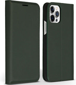 Accezz iPhone 12 Pro / 12 - Premium Leather Slim Book Case - Echt Nappa leer - Groen