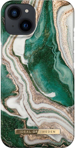 iDeal of Sweden iPhone 13 - Backcover - Glanzende coating - Meerkleurig Golden Jade Marble