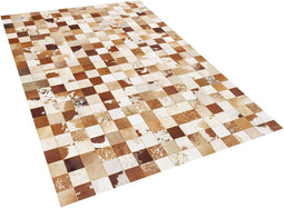 CAMILI - Patchwork vloerkleed - Bruin - 160 x 230 cm - Koeienhuid leer