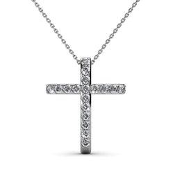 Yolora Dames Ketting - Kruis Hanger met Kalpa Camaka Kristallen - 18K Wit Verguld - Cadeauverpakking