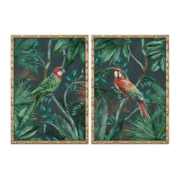 Schilderij Home ESPRIT Groen Papegaai Tropisch 50 x 2,8 x 70 cm (2 Stuks)