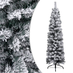 vidaXL - Kunstkerstboom - met - sneeuw - smal - 150 - cm - PVC - groen