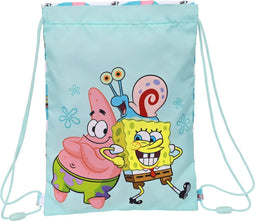 Gymtas, Rugtas met Koordjes - Spongebob 'Stay Positive' - Lichtblauw (26x34x3 cm)