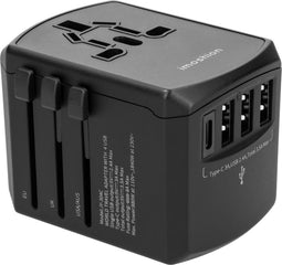 imoshion Universele Reisstekker - Wereldstekker voor 150+ landen - o.a. Amerika (USA),Engeland (UK),Japan,Canada,Australië - 3x USB A en 1x USB C - Travel Adapter - Zwart