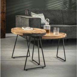 Bijzettafel ovaal set van 2 acacia - naturel