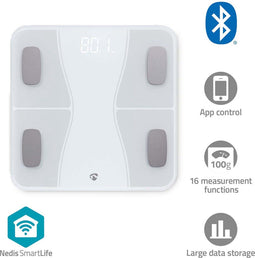 Nedis SmartLife Personenweegschaal – Bluetooth – Lichaamsanalyse – Digitaal – Tot 180 kg – Incl. App – Wit