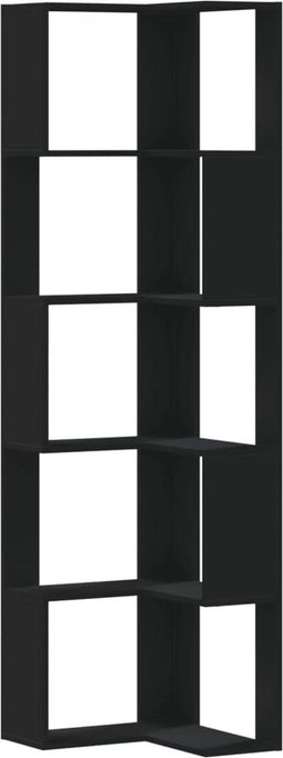 vidaXL - Boekenkast - 5-laags - hoek - 50x50x179 - cm - bewerkt - hout - zwart