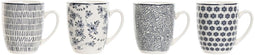 Set van 4 mokken Home ESPRIT Blauw Wit Porselein 340 ml