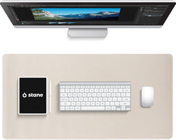 Stane Bureauonderlegger - XXL Muismat - Vegan Leer - Dubbel Gestikt - Grijs - 80x40 cm