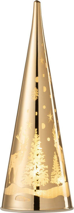 J-Line decoratie Kegel Winter - glas - goud - LED lichtjes - large