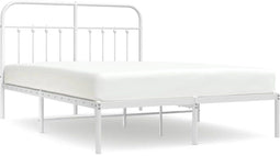 vidaXL - Bedframe - met - hoofdbord - metaal - wit - 135x190 - cm