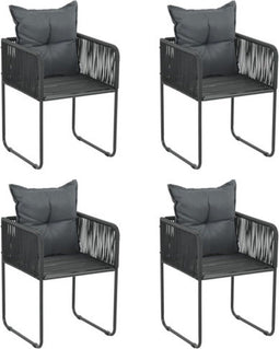vidaXL - Tuinstoelen - 4 - st - met - kussens - poly - rattan - zwart