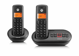 Motorola Voice - 2 digitale draadloze telefoons met antwoordapparaat, tot 12 min. opname, antwoordapparaat, gesprek onderscheppen, niet storen toets, zwart
