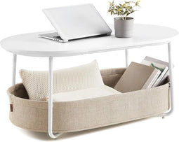 Furnstar Ovale Salontafel - Tafel met Opbergruimte - Matwit-Camelbruin